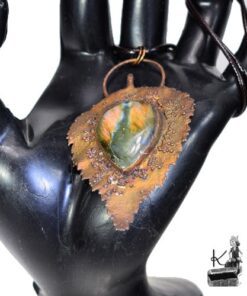 Pendentif Teliel - feuille naturelle cuivré et labradorite – Image 9