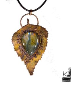 Pendentif Teliel - feuille naturelle cuivré et labradorite – Image 8