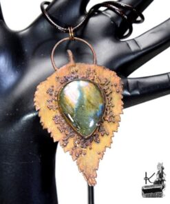 Pendentif Teliel - feuille naturelle cuivré et labradorite – Image 7