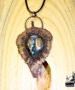 Pendentif Teliel - feuille naturelle cuivré et labradorite – Image 6