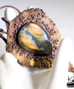Pendentif Teliel - feuille naturelle cuivré et labradorite – Image 5