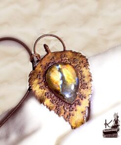 Pendentif Teliel - feuille naturelle cuivré et labradorite – Image 4