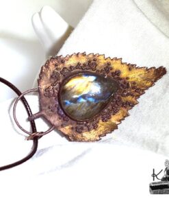 Pendentif Teliel - feuille naturelle cuivré et labradorite – Image 3