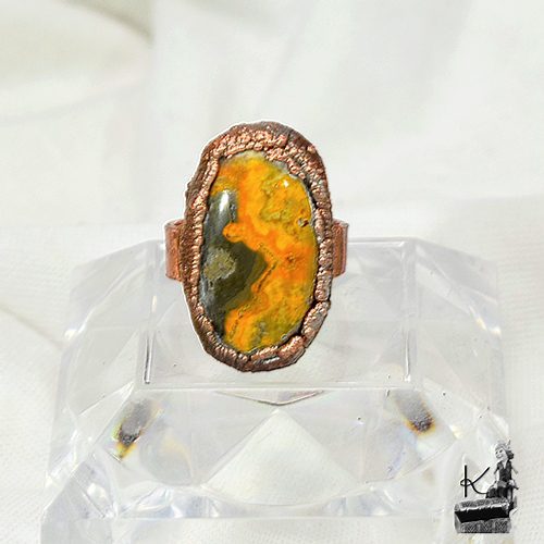 bague ajustable cebala en cuivre avec jaspe abeille