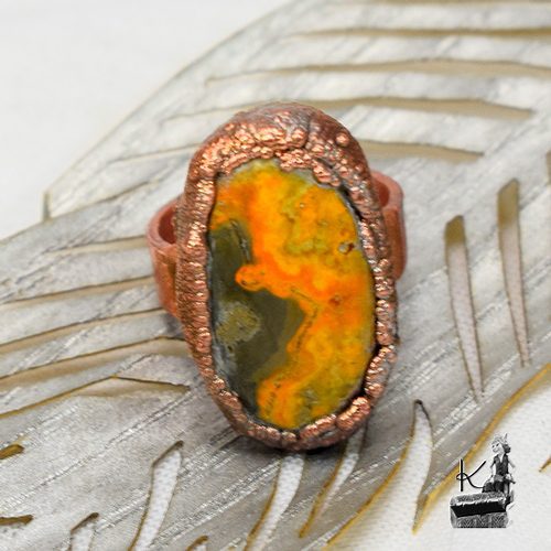 Bague ajustable Cebala - cuivre et Jaspe abeille – Image 3