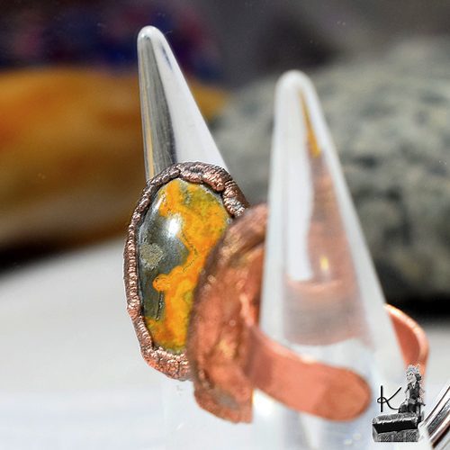 Bague ajustable Cebala - cuivre et Jaspe abeille – Image 2