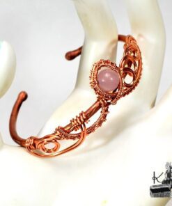 bracelet jonc eludril en cuivre et perle en quartz rose