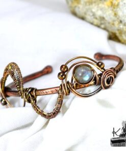 Bracelet jonc Audveig en cuivre avec labradorite