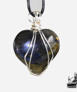 Réservé : Pendentif coeur en labradorite wire wrapped argenté – Image 7