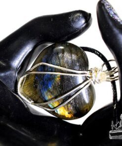 Réservé : Pendentif coeur en labradorite wire wrapped argenté – Image 6