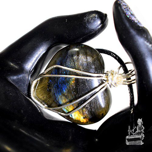 Réservé : Pendentif coeur en labradorite wire wrapped argenté – Image 6