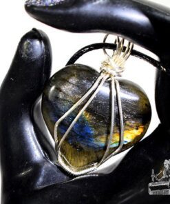 Réservé : Pendentif coeur en labradorite wire wrapped argenté – Image 5