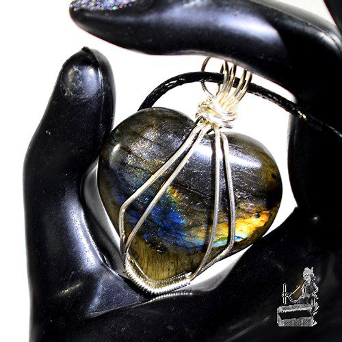 Réservé : Pendentif coeur en labradorite wire wrapped argenté – Image 5