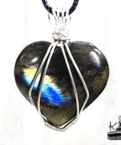 Réservé : Pendentif coeur en labradorite wire wrapped argenté – Image 4