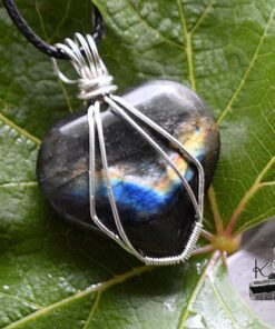 Réservé : Pendentif coeur en labradorite wire wrapped argenté – Image 2
