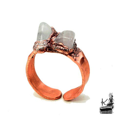 Bague Réglable En Quartz Rose Naturel - Pierre Rectangulaire Faite Main - Bijou Cadeau Homme/Femme - Taille US-8