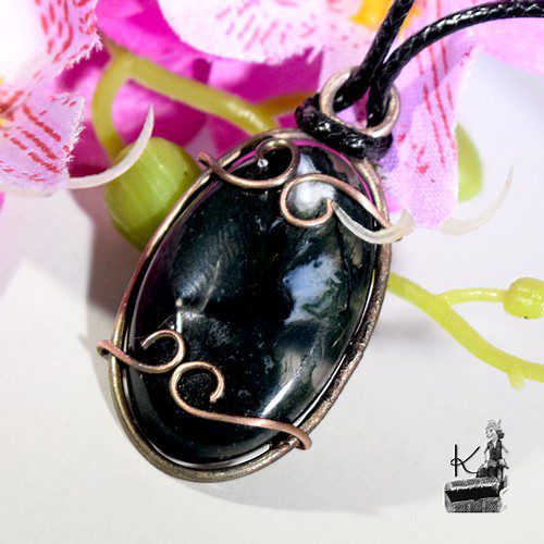 Pendentif Elros - agate mousse et cuivre – Image 2