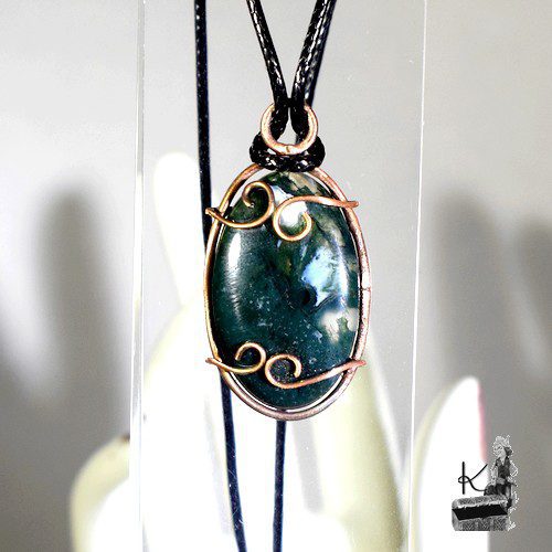 Pendentif Elros en agate mousse serti cuivre