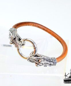 Bracelet Zmej - cuir marron et têtes de dragon