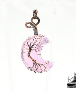 Réservé : Pendentif Hariel - lune en quartz rose et arbre de vie – Image 9