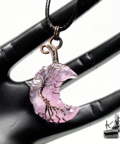 Réservé : Pendentif Hariel - lune en quartz rose et arbre de vie – Image 8