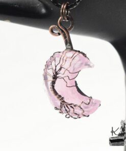 Réservé : Pendentif Hariel - lune en quartz rose et arbre de vie – Image 7