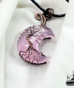 Réservé : Pendentif Hariel - lune en quartz rose et arbre de vie – Image 5