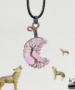 Réservé : Pendentif Hariel - lune en quartz rose et arbre de vie – Image 2