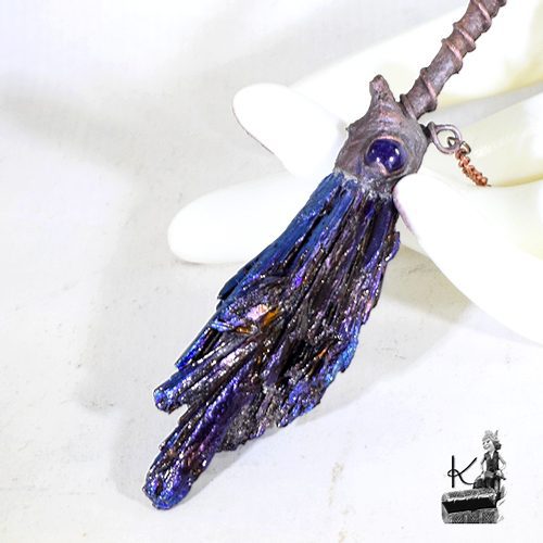 Collier "Balai de sorcière" Hazel - Cyanite noire titane et améthyste – Image 3