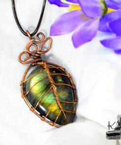 Pendentif Abey - labradorite wire wrapped avec cuivre – Image 2