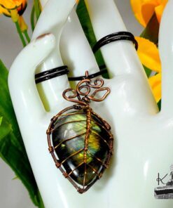 Pendentif Abey - labradorite wire wrapped avec cuivre – Image 12