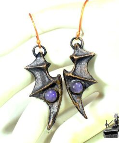 boucles d'oreille aile de dragon cuivre et amethyste