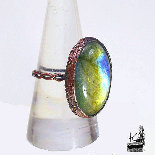 Bague Michel - labradorite et cuivre taille 60 – Image 2