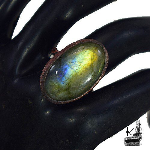Bague Michel - labradorite et cuivre taille 60 – Image 4