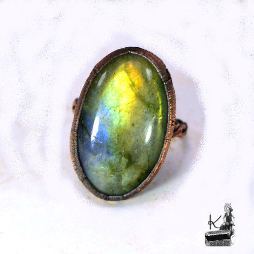 Bague Michel - labradorite et cuivre taille 60 – Image 5