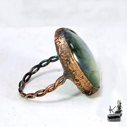 Bague Michel - labradorite et cuivre taille 60 – Image 6