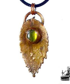 Pendentif Hafgan - feuille naturelle cuivrée et labradorite – Image 8