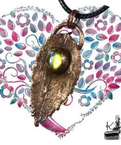 Pendentif Hafgan - feuille naturelle cuivrée et labradorite – Image 7