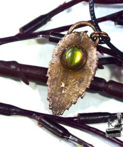Pendentif Hafgan - feuille naturelle cuivrée et labradorite – Image 6