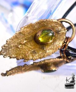 Pendentif Hafgan - feuille naturelle cuivrée et labradorite – Image 4