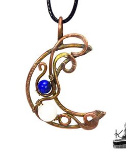 pendentif demie-lune sohalia avec pierre de lune et lapis lazuli