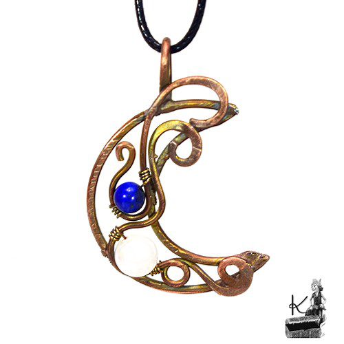 pendentif demie-lune sohalia avec pierre de lune et lapis lazuli