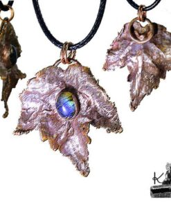 Pendentif Sevelia - feuille naturelle cuivrée et labradorite – Image 5