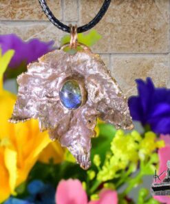 Pendentif Sevelia - feuille naturelle cuivrée et labradorite – Image 4