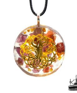Pendentif orgonite Thaama grenat et arbre de vie