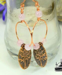 Boucles d'oreille Miriel en cuivre avec quartz rose