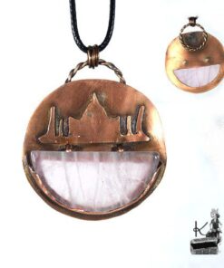 Pendentif Raja - quartz rose et cuivre