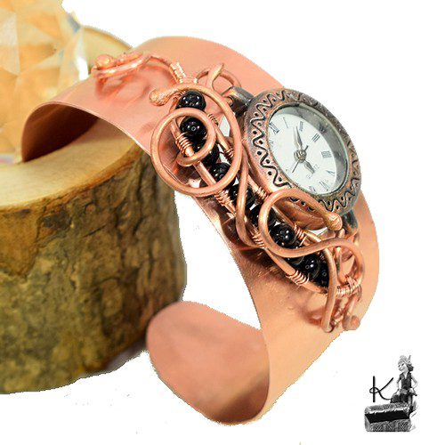 Réservé : Bracelet Montre en cuivre Caelan avec perles en Tourmaline noire – Image 3