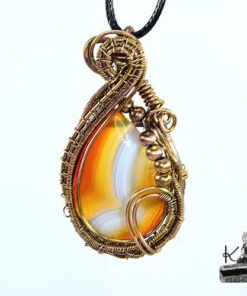 Pendentif Alvina - agate baguée wire wrapped en cuivre