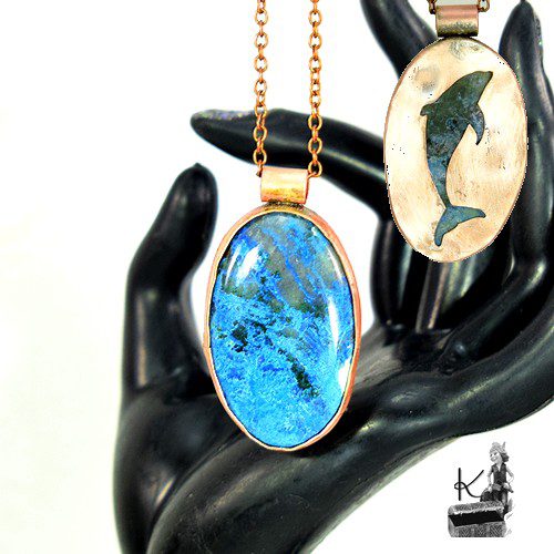 Pendentif Tallulah en azurite et cuivre